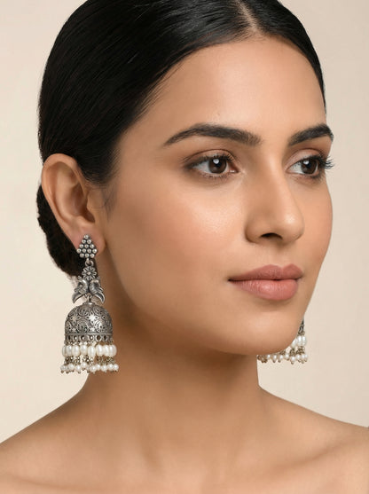 Kanchi Pearl Silver Jhumka - [generated by Eldor AI]