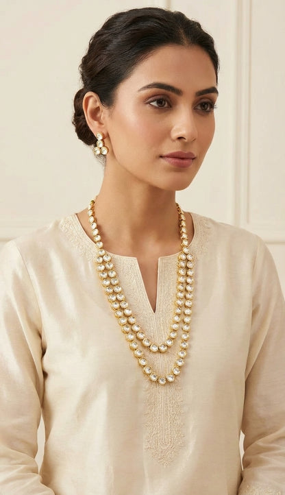 Statement Kundan Polki 2 Layered  Gold-Plated Necklace Set - [generated by Eldor AI]