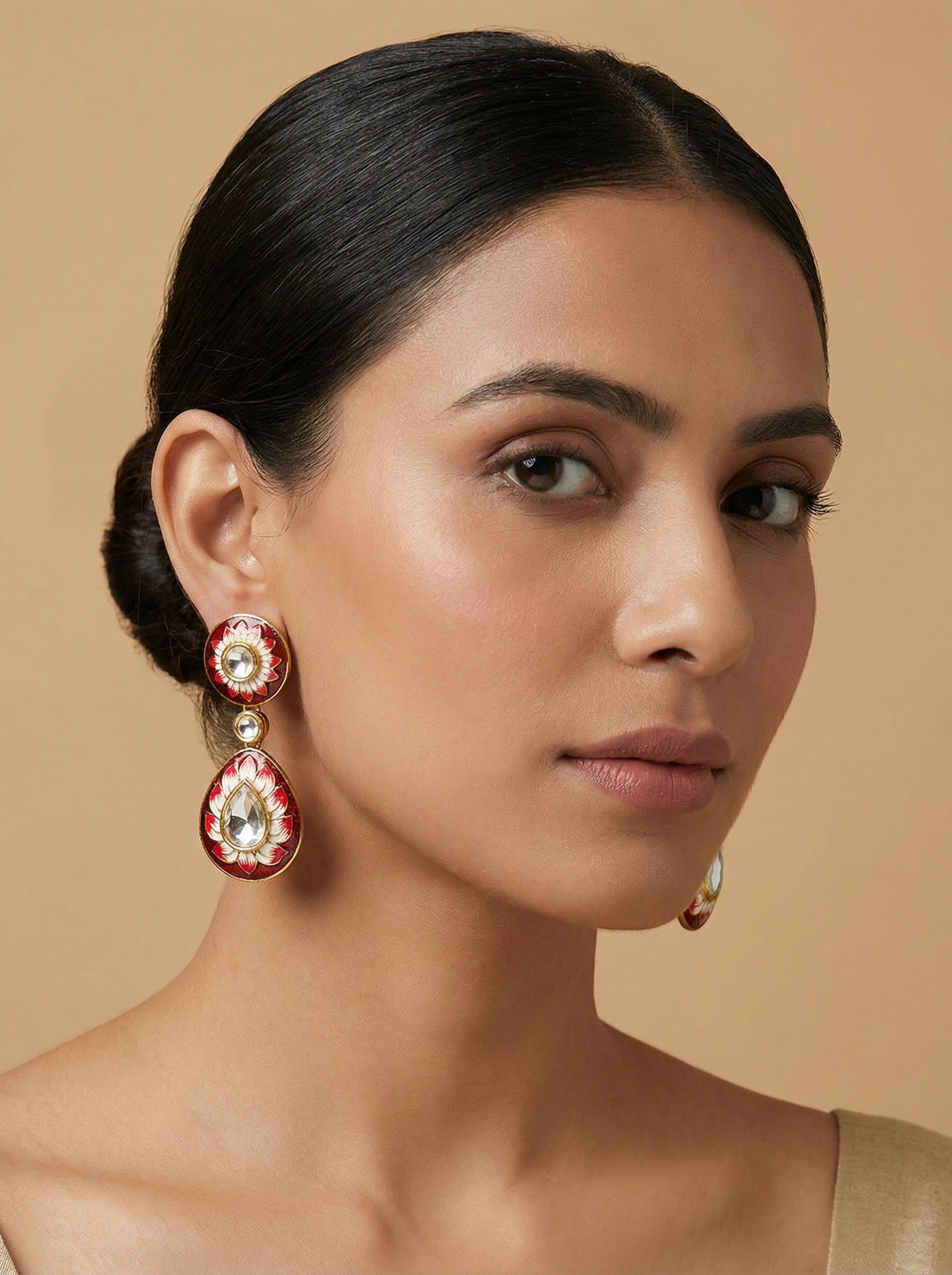 Marron Enamel Kundan Studded Dangler Earrings - [generated by Eldor AI]