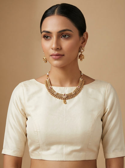 Rajwadi Kundan Gold Plated Pure Brass Necklace set - [generated by Eldor AI]
