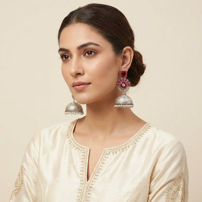 Gulab Silver Jhumka - [generated by Eldor AI]