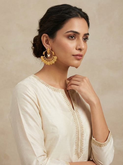 "Laksmi" Goddess Gold Plated Coined Medium Size Chandbali - [generated by Eldor AI]