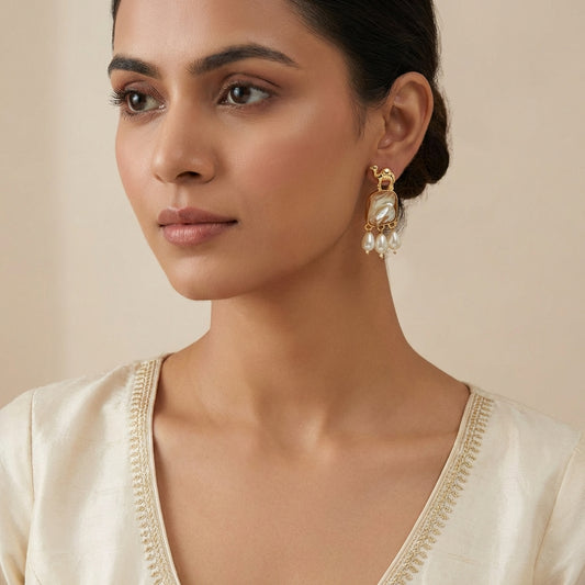 Camel Natural Stone Pearl Small Earrings - [generated by Eldor AI]