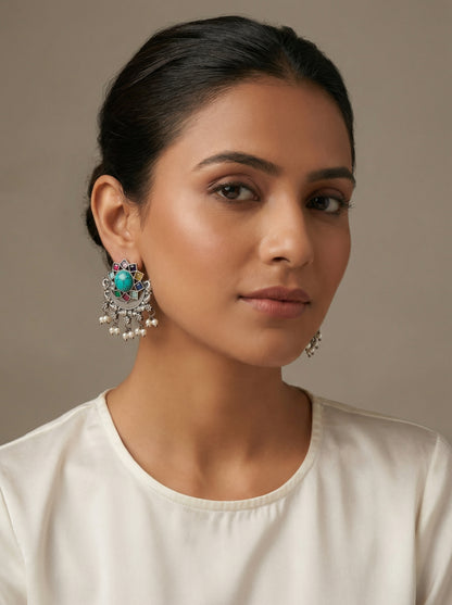 Indra Silver Stoned Earrings - [generated by Eldor AI]