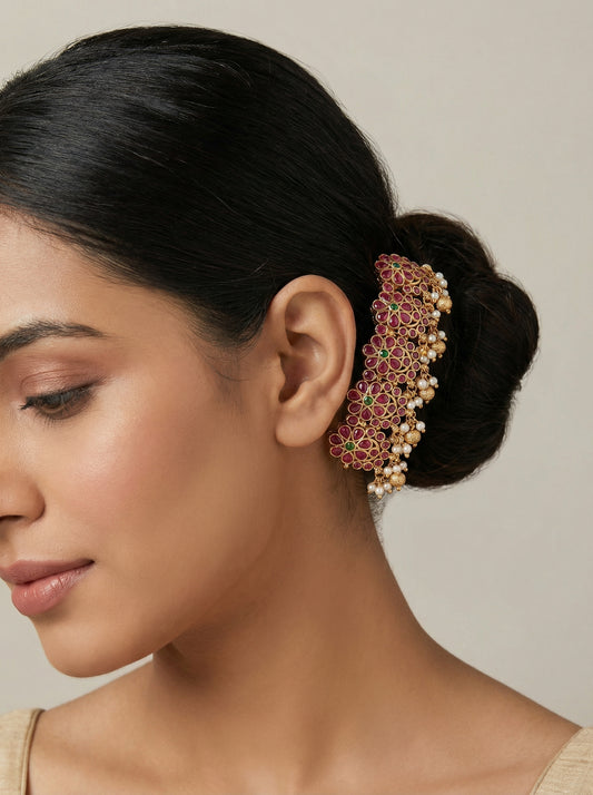 Polki Kempu Green Antique Temple Hairclip - [generated by Eldor AI]