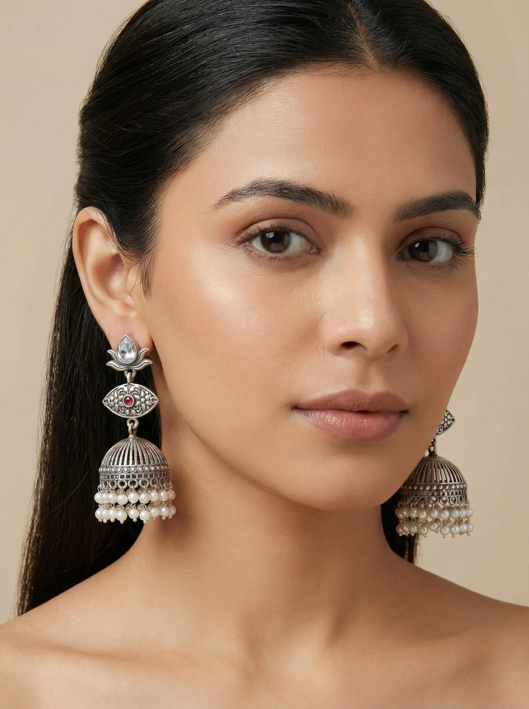 Zirconia Silver Long Jhumka - [generated by Eldor AI]