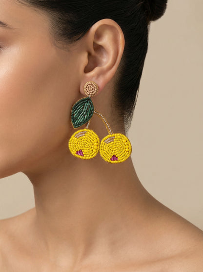 Yellow Cheery Beads Handmade Statement Earrings - [generated by Eldor AI]