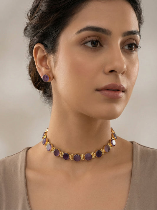 Violet Natural Stone Choker Neckpiece set - [generated by Eldor AI]