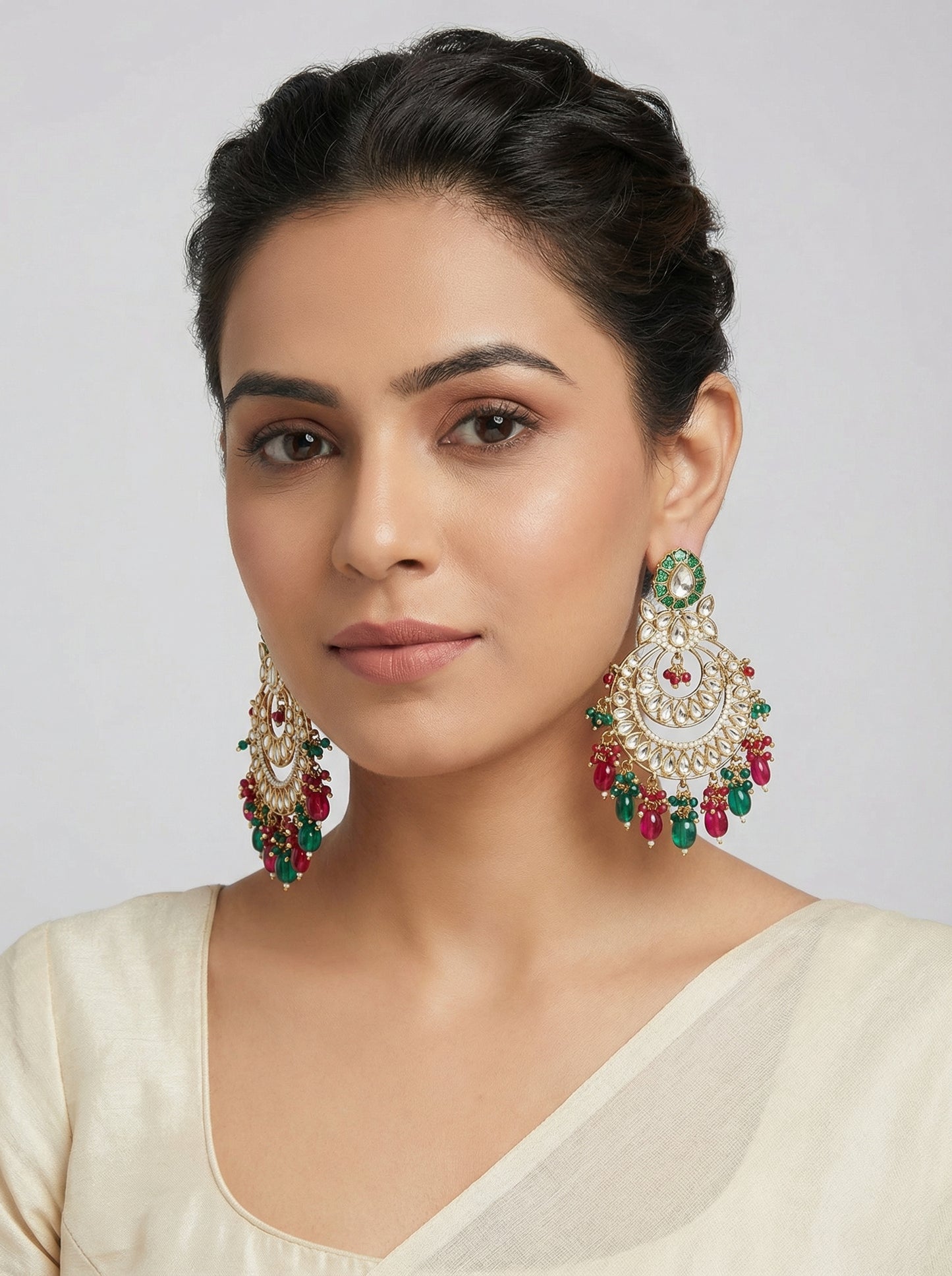 Bahara Multi Beads Glass Stone Celebrity Chandbali - [generated by Eldor AI]