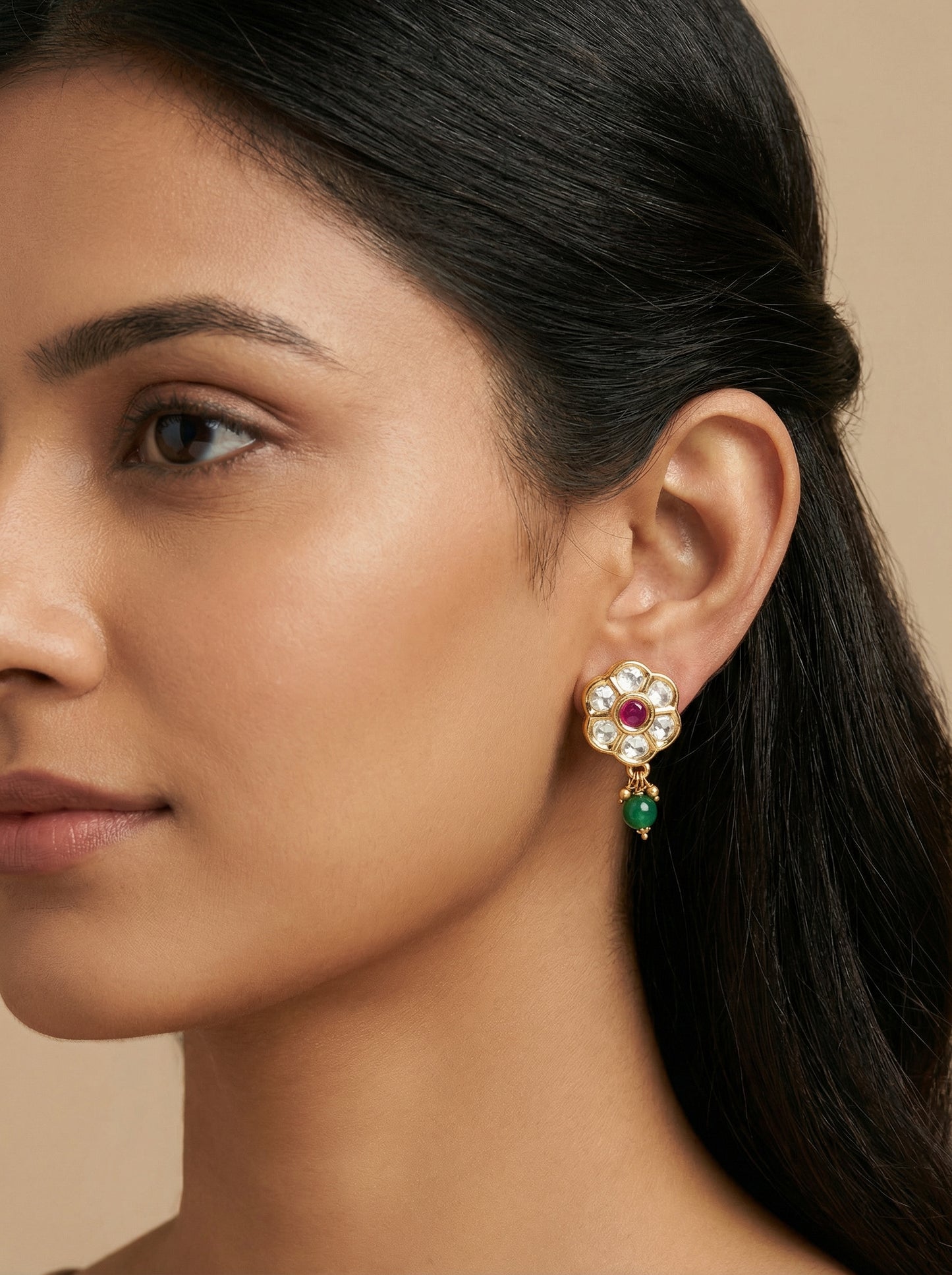 Moissanite Polki Kempu Mint Antique Stud Earrings - [generated by Eldor AI]