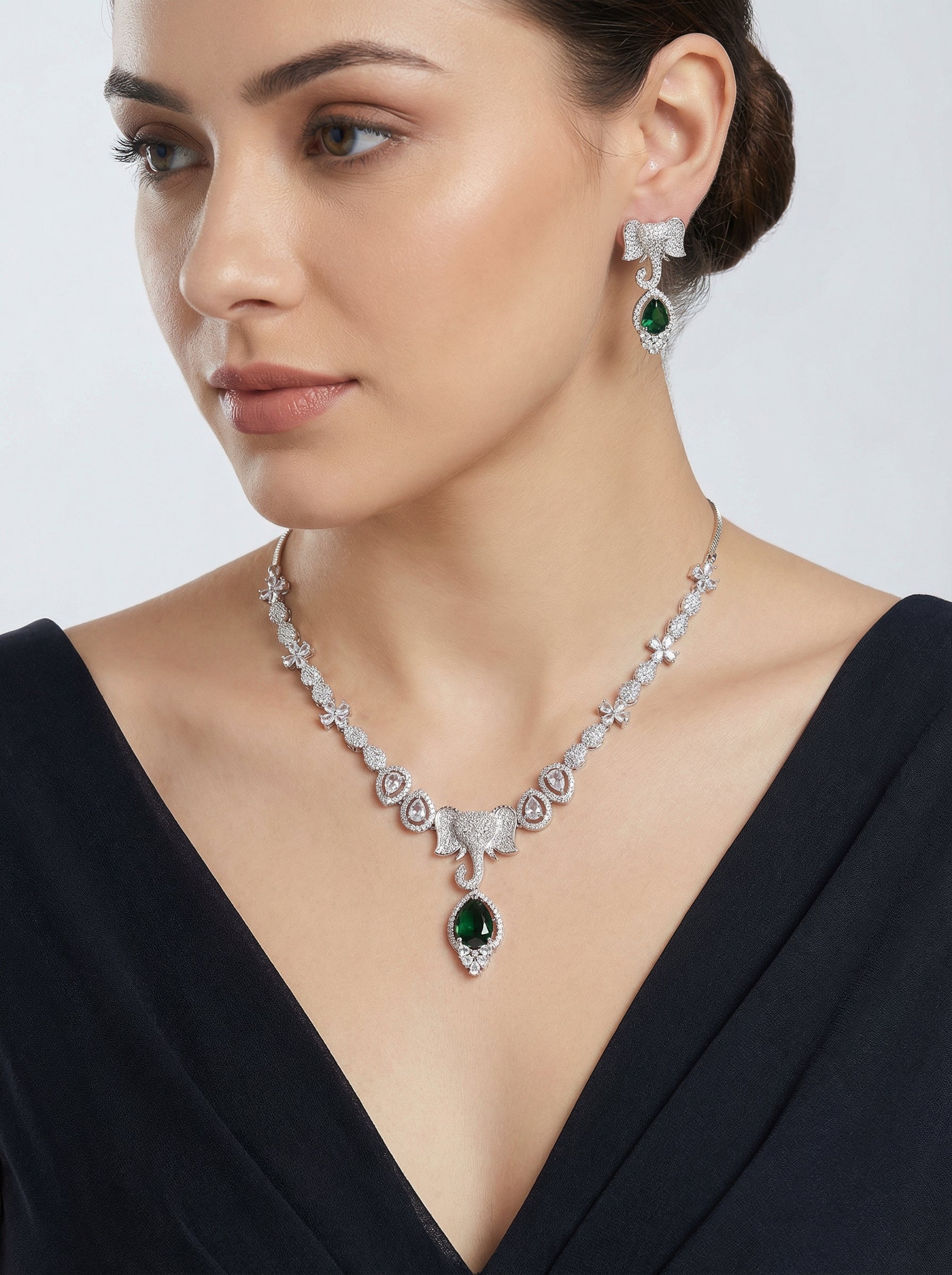 Elephant Motif Signature Pearl Zirconia CZ Necklace set - [generated by Eldor AI]