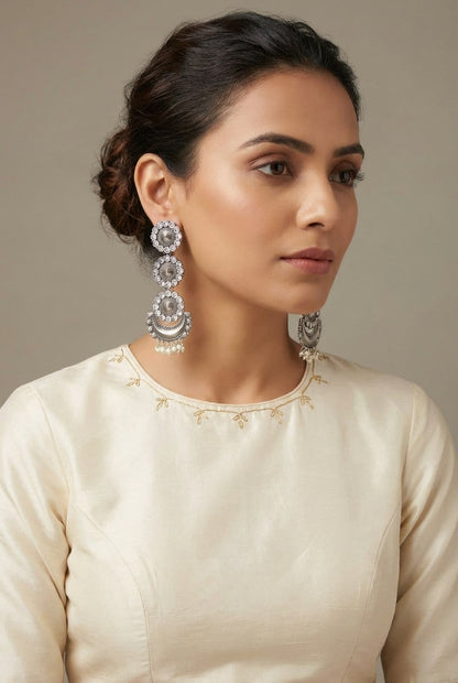 Statement Zirconia Handcrafted Silver Long Jhumka - [generated by Eldor AI]