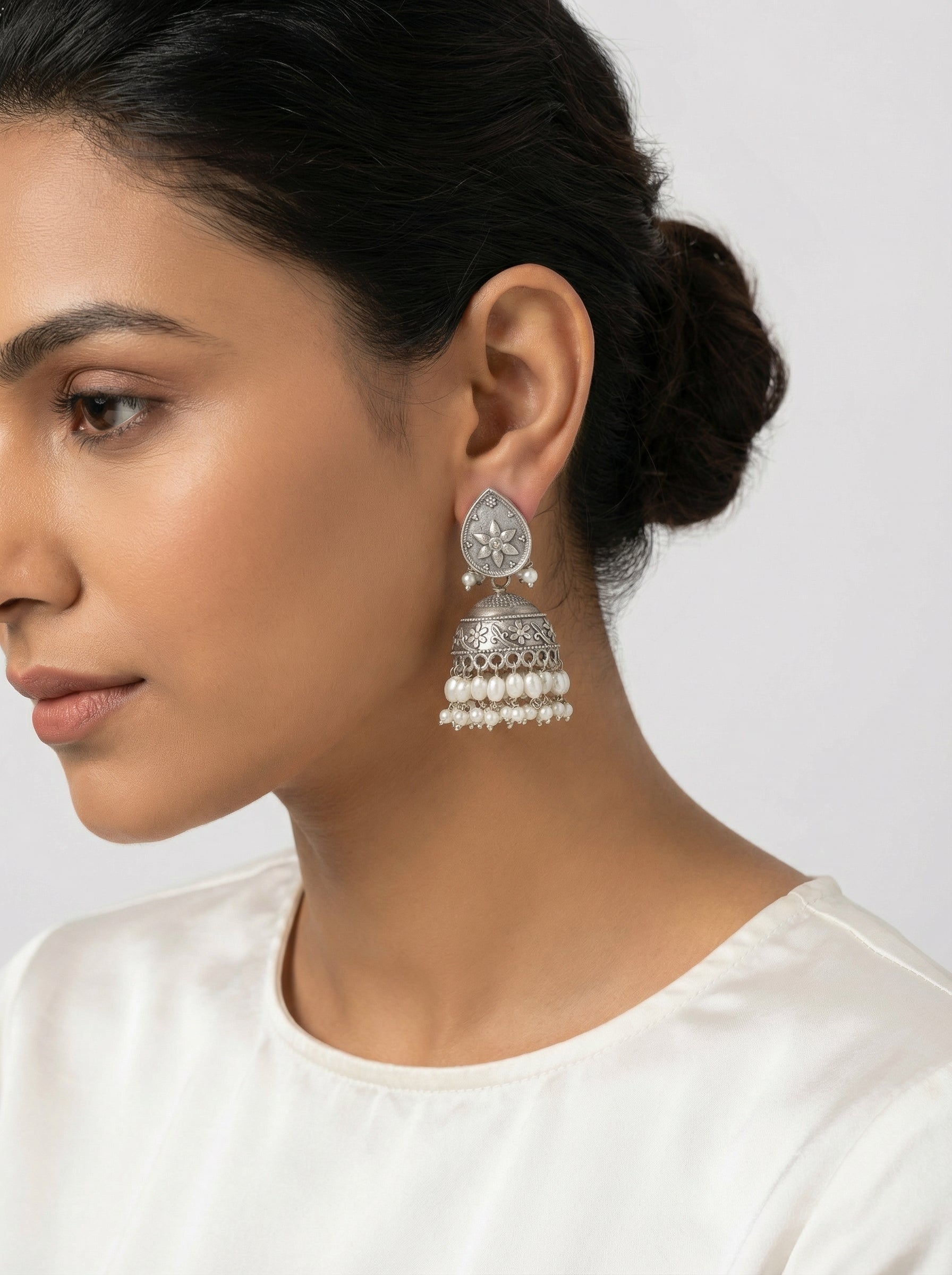 Silver Pearl Jhumka - [generated by Eldor AI]
