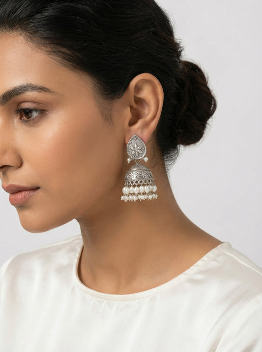 Silver Pearl Jhumka - [generated by Eldor AI]