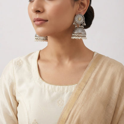 Jhanjaar Silverlookalike Handcrafted Jhumka - [generated by Eldor AI]