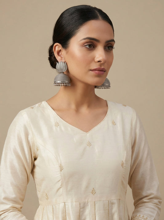 Lotus Silverlookalike Big Jhumka - [generated by Eldor AI]