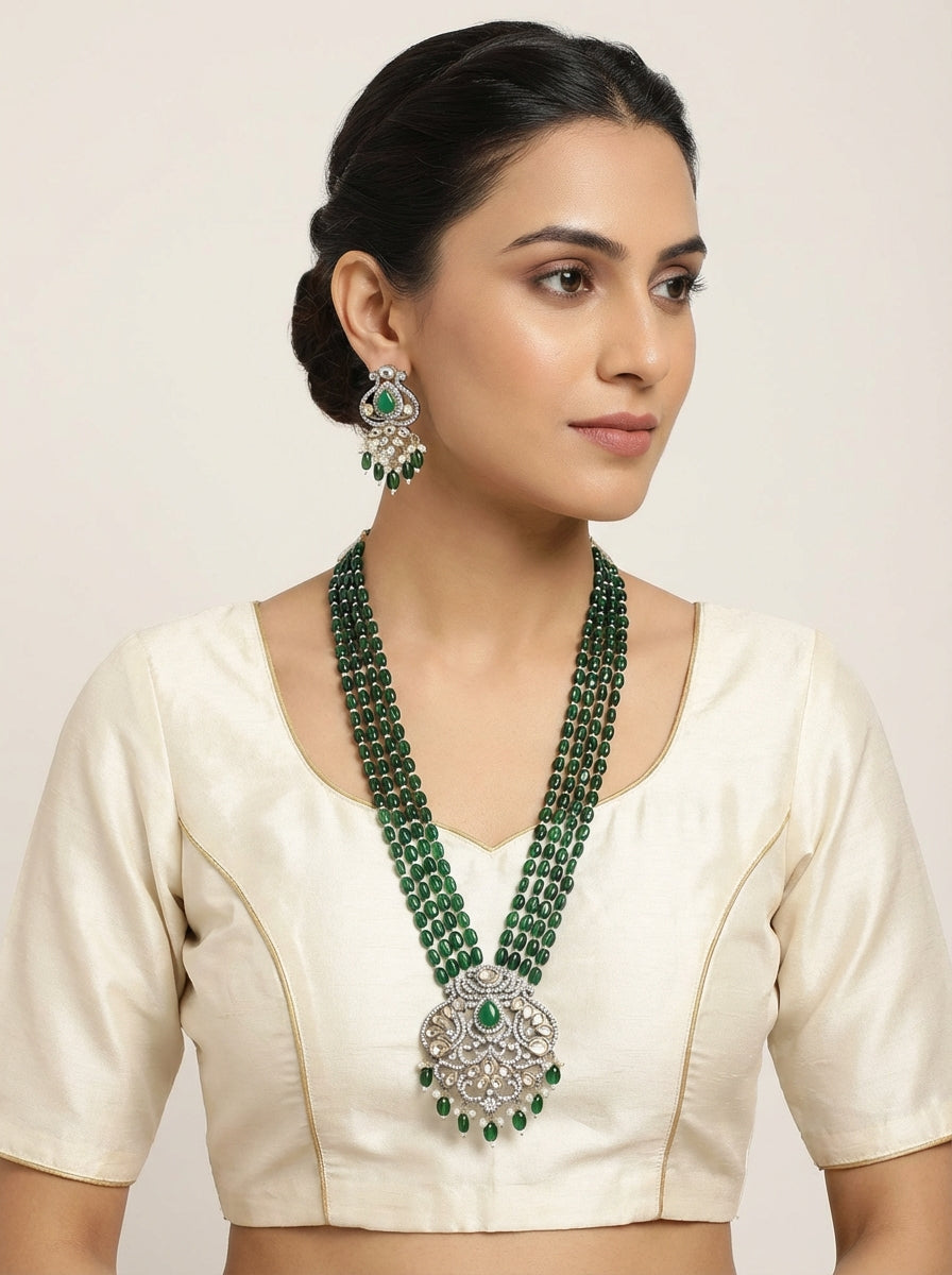 The Grean Beaded Long Necklace with Earrings - [generated by Eldor AI]