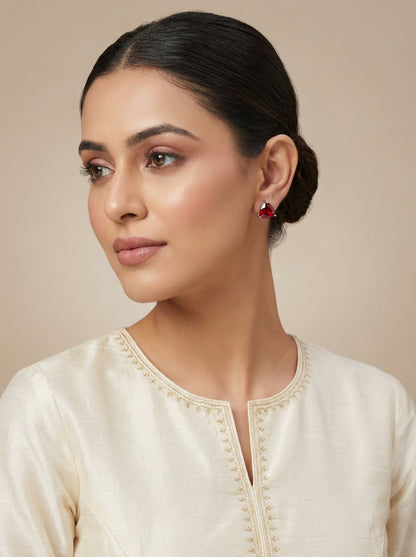 Red Solitaire Stone Silver Studs - [generated by Eldor AI]