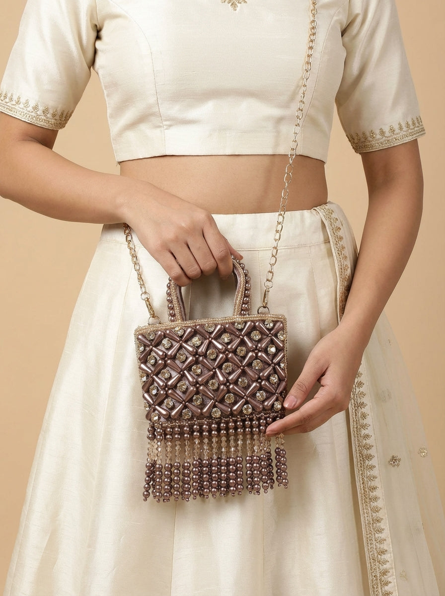 Tiny Pearl Beads HandBag with Sling Chain - [generated by Eldor AI]