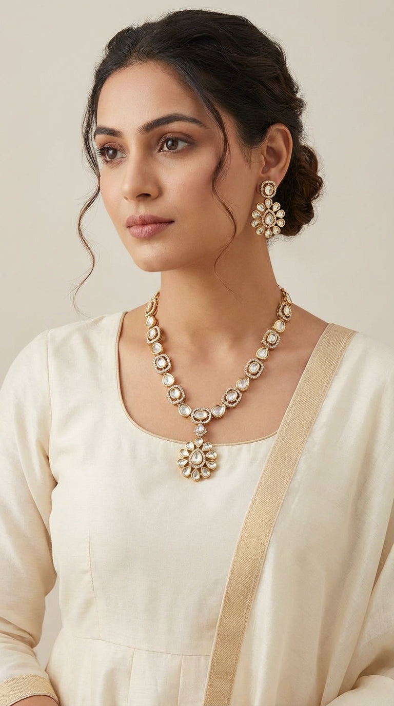 Elegant Moissonite Kundan Necklace Set - [generated by Eldor AI]