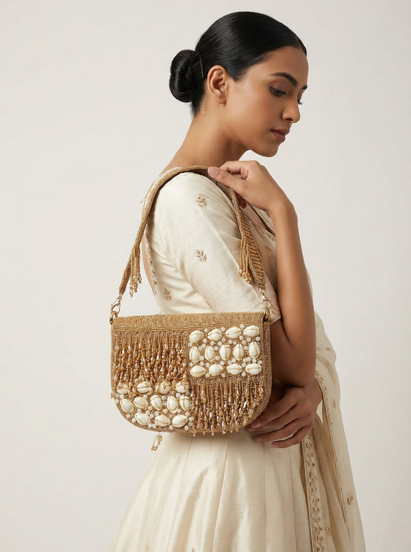 Statement Shell Heavy Beads Luxe HandBag - [generated by Eldor AI]