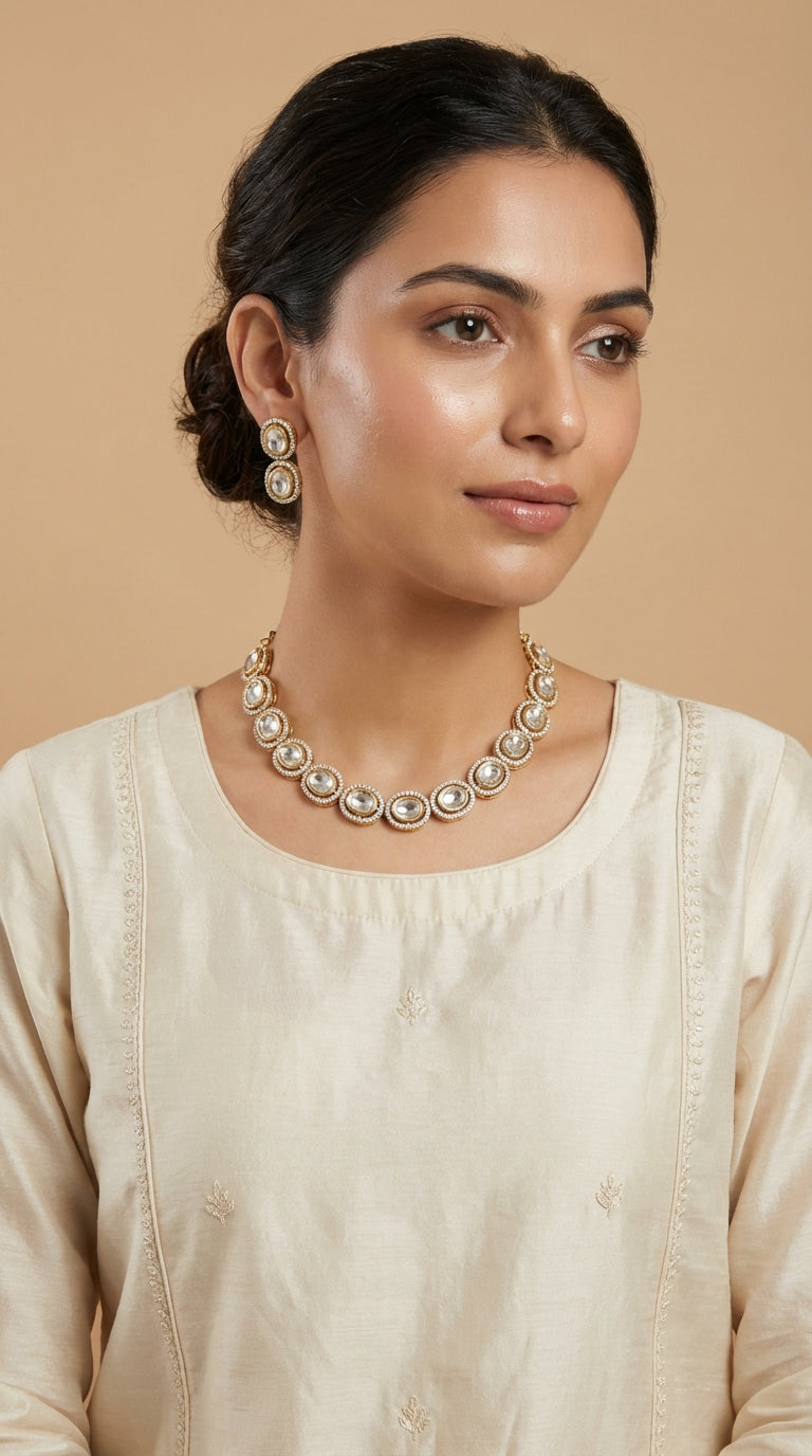 Moissanite Kundan Sleek Necklace Set - [generated by Eldor AI]