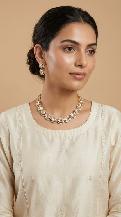 Moissanite Kundan Sleek Necklace Set - [generated by Eldor AI]
