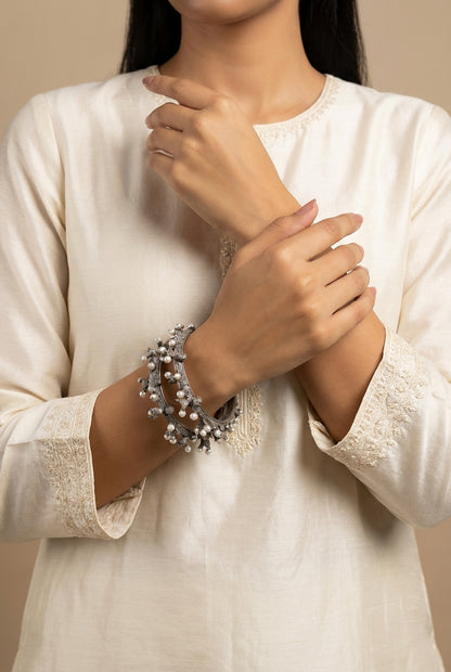 Signature Silver Pearl Lockable Bangles - Single - [generated by Eldor AI]