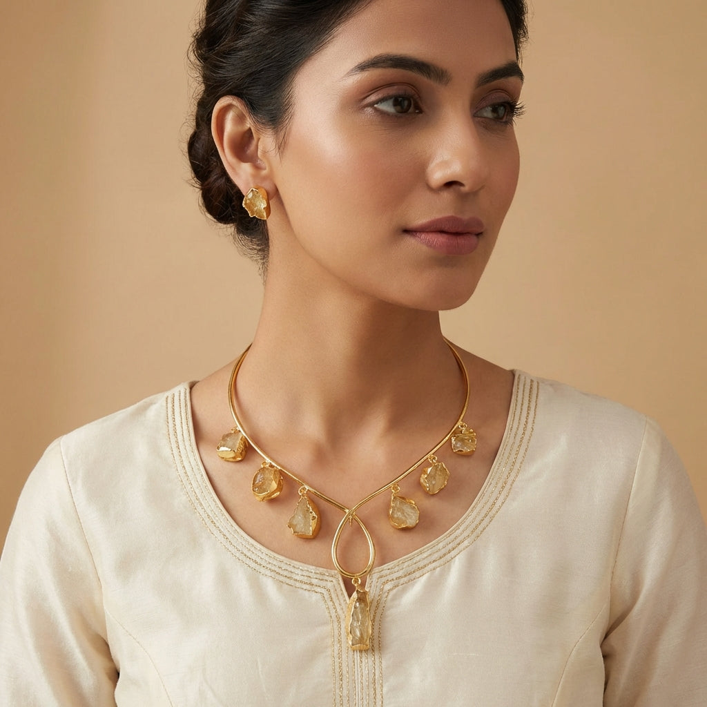 Natural Stone Husli Celebrity Style Neckpiece with earrings - [generated by Eldor AI]