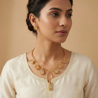 Natural Stone Husli Celebrity Style Neckpiece with earrings - [generated by Eldor AI]