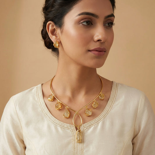 Natural Stone Husli Celebrity Style Neckpiece with earrings - [generated by Eldor AI]