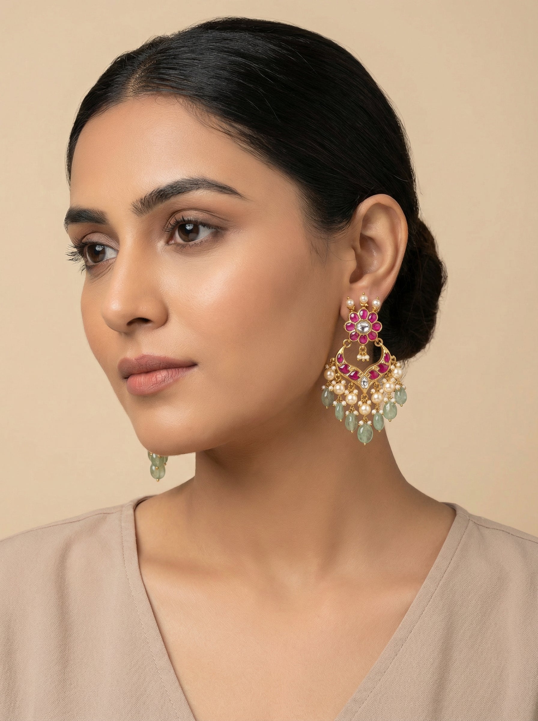 Pure Kempu Jadau Pearl Chandbali - [generated by Eldor AI]