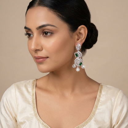 American Diamond Silver Plated Dangler Earrings - [generated by Eldor AI]