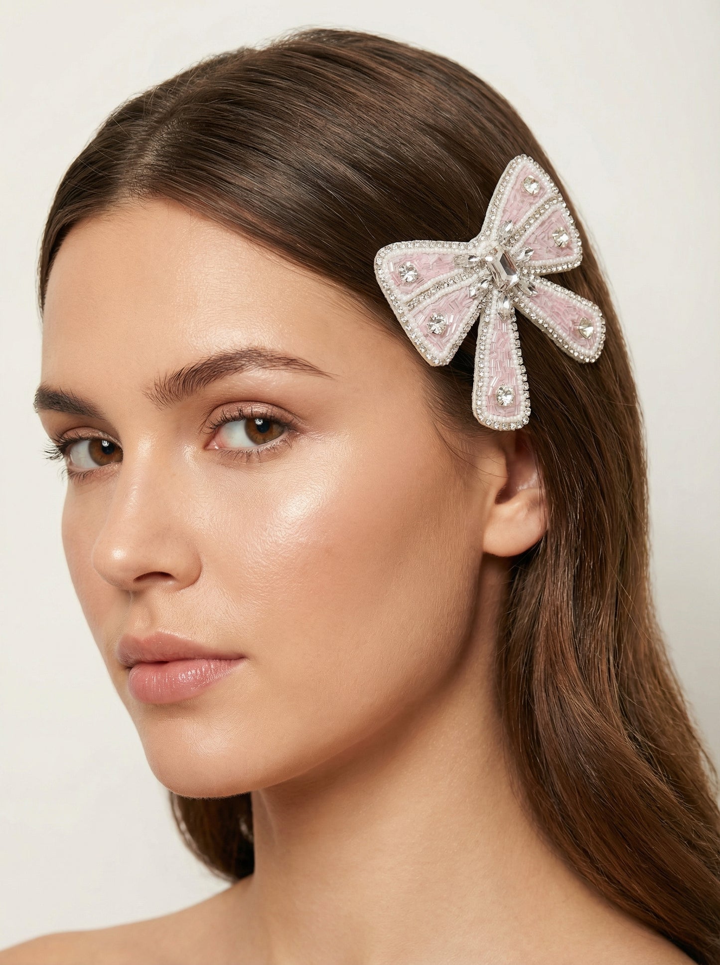 Pink Beads Silicon Base Hair Bow - [generated by Eldor AI]