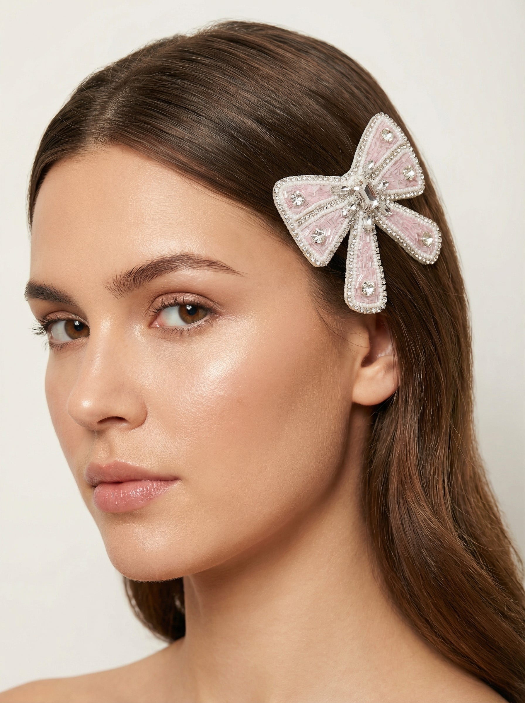 Pink Beads Silicon Base Hair Bow - [generated by Eldor AI]