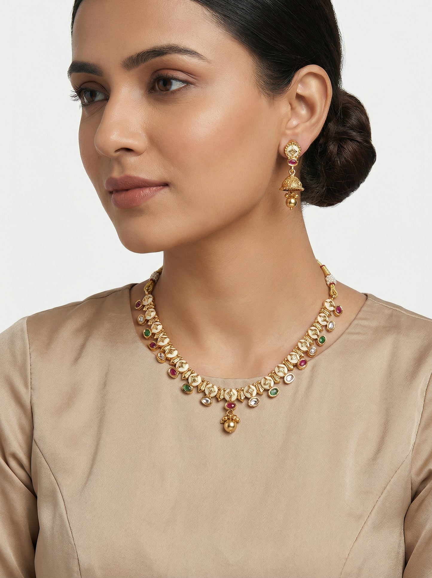 Navratna Stone Gold Plated Pure Brass Necklace set - [generated by Eldor AI]
