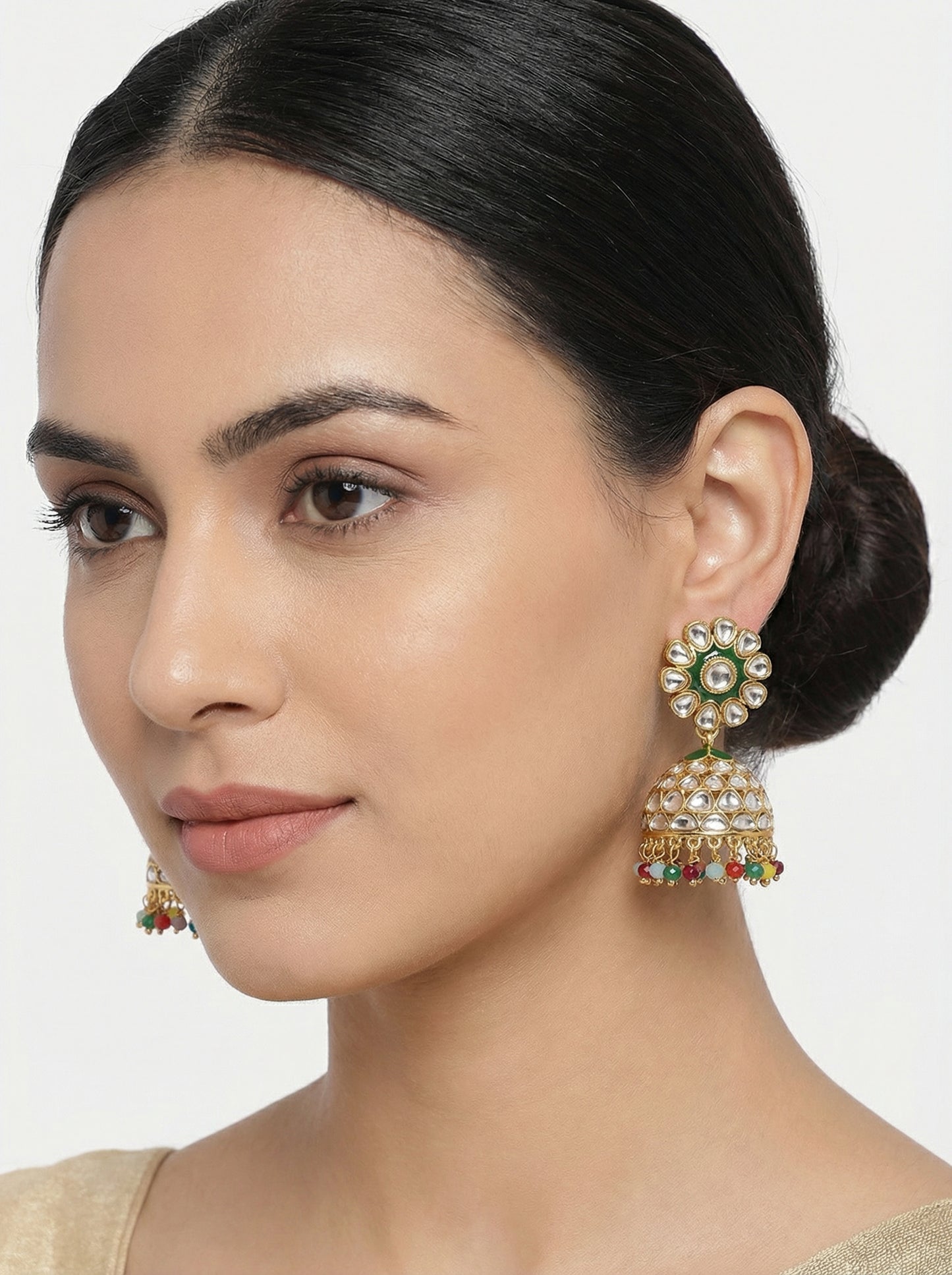 Navrang Beads Kundan Enamel Jhumka - [generated by Eldor AI]