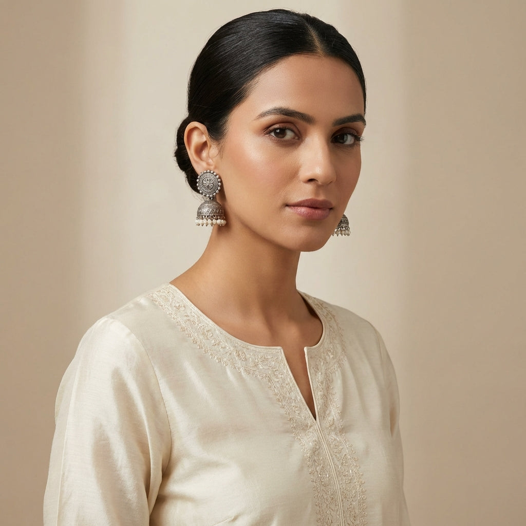 Silverlookalike Small Jhumka - [generated by Eldor AI]