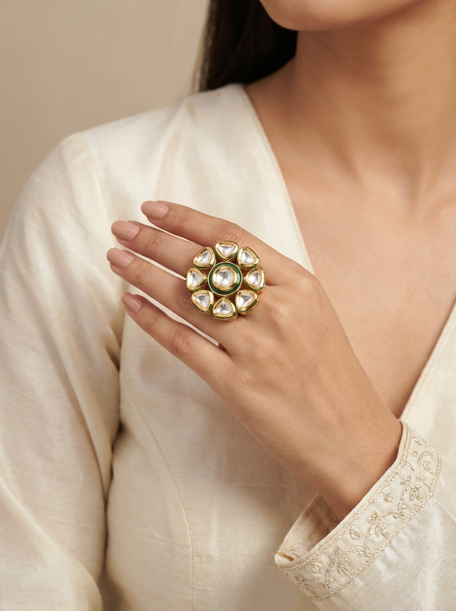 Statement Polki Kundan Adjustable Size Ring - [generated by Eldor AI]