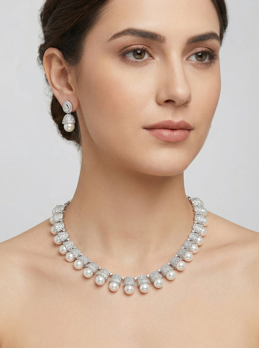 Signature Pearl  Zirconia CZ Necklace set - [generated by Eldor AI]