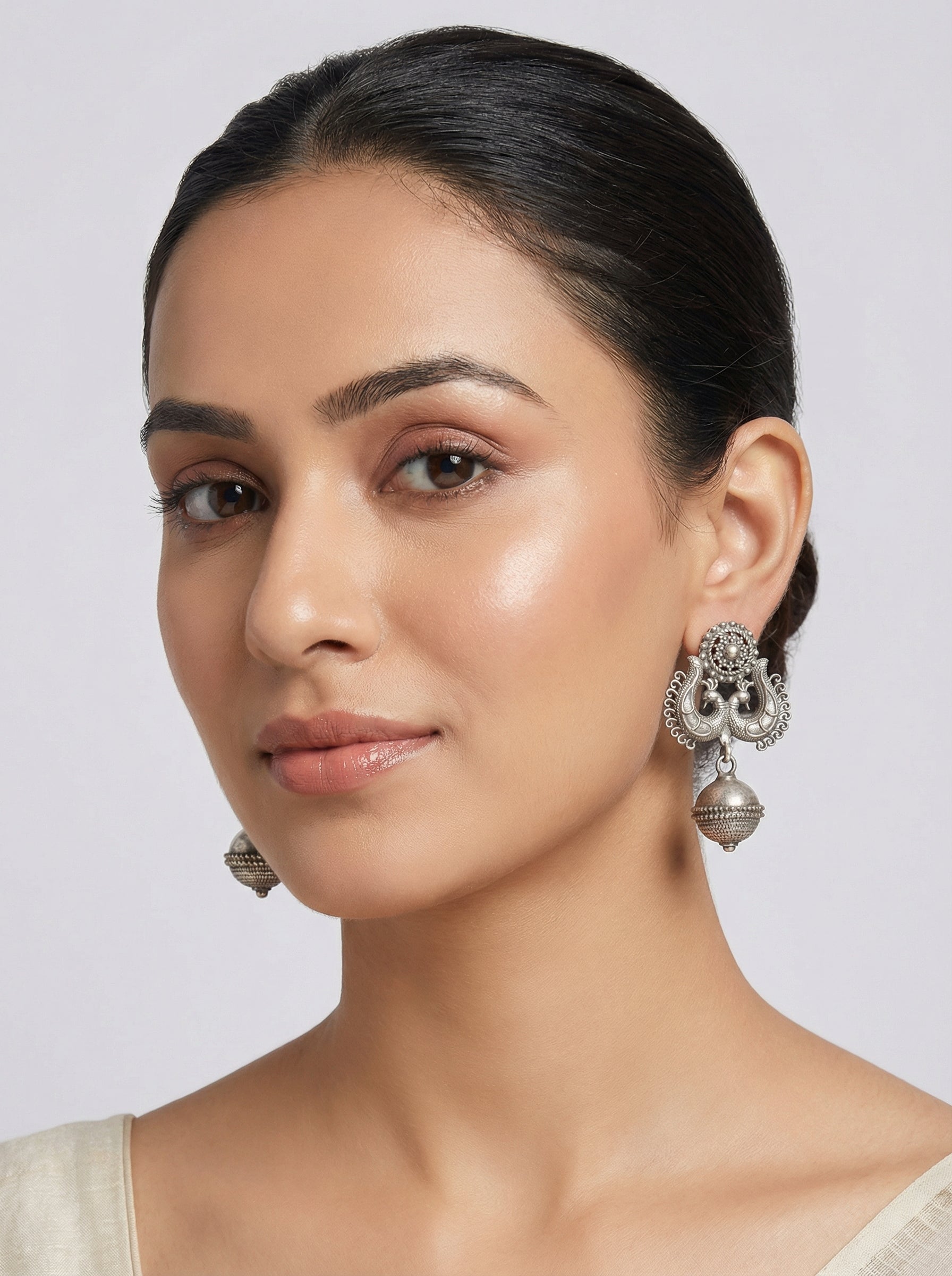 Trishul Dome Silver Earrings - [generated by Eldor AI]