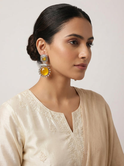 Glass Stone Silver Earrings - [generated by Eldor AI]