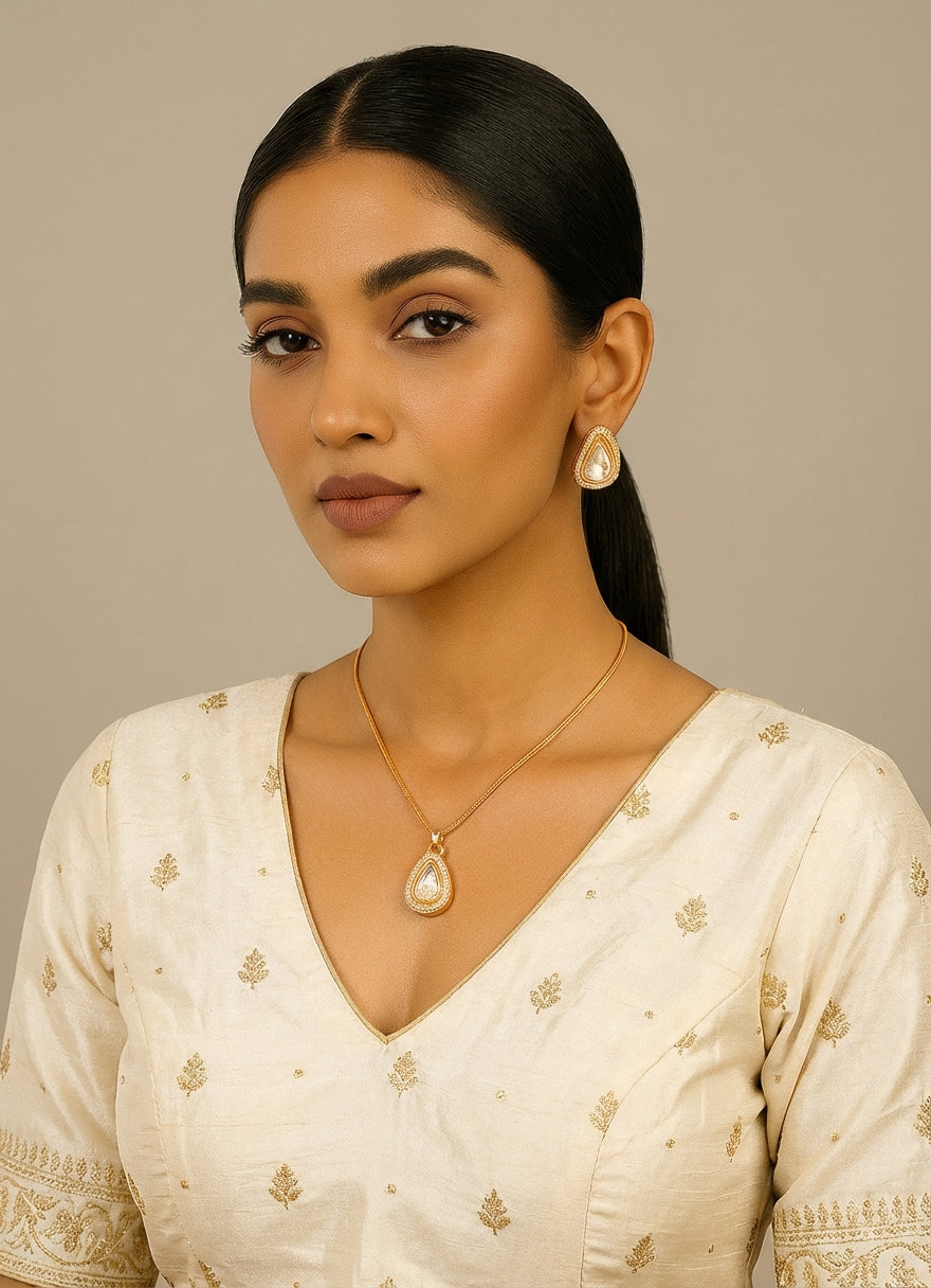 Elegant Kundan moissanite Anti Tarnish Gold Plated Neckpiece Set - [generated by Eldor AI]