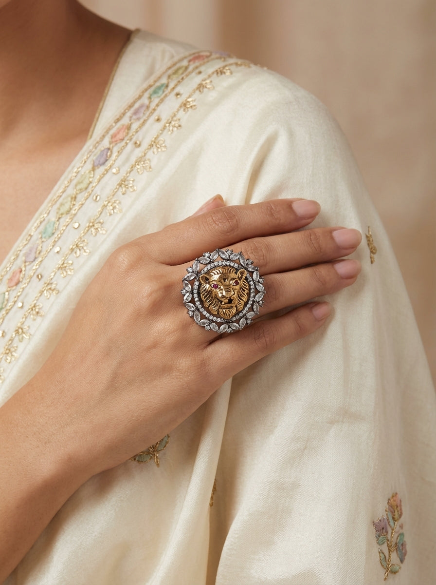 Statement Tigeress American Diamond Medium Adjustable Size Ring - [generated by Eldor AI]