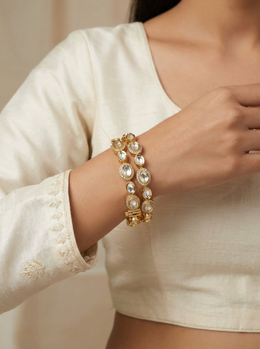 Signature Sleek Moissanite Kundan Screw Bangles - [generated by Eldor AI]