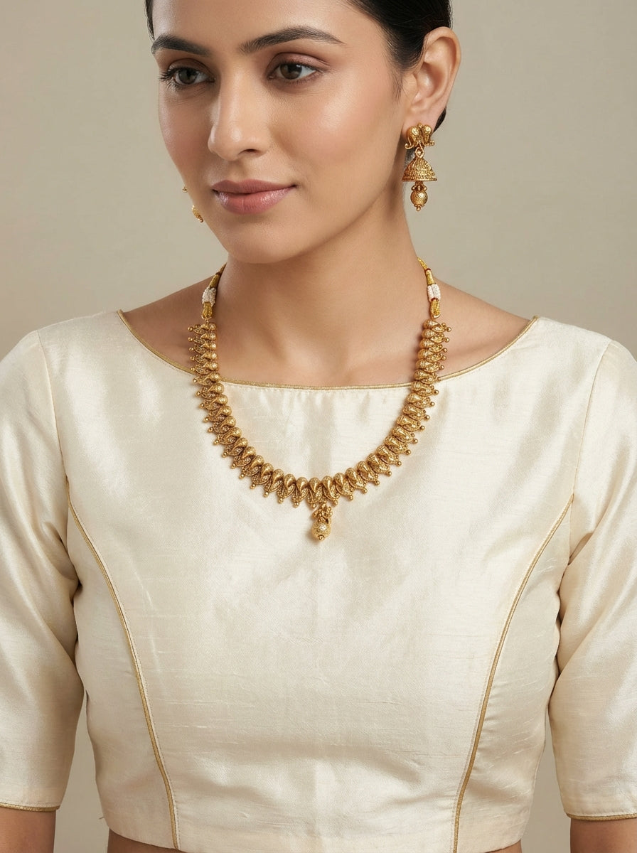 Gold- Plated Pure Brass Sleek Necklace set - [generated by Eldor AI]