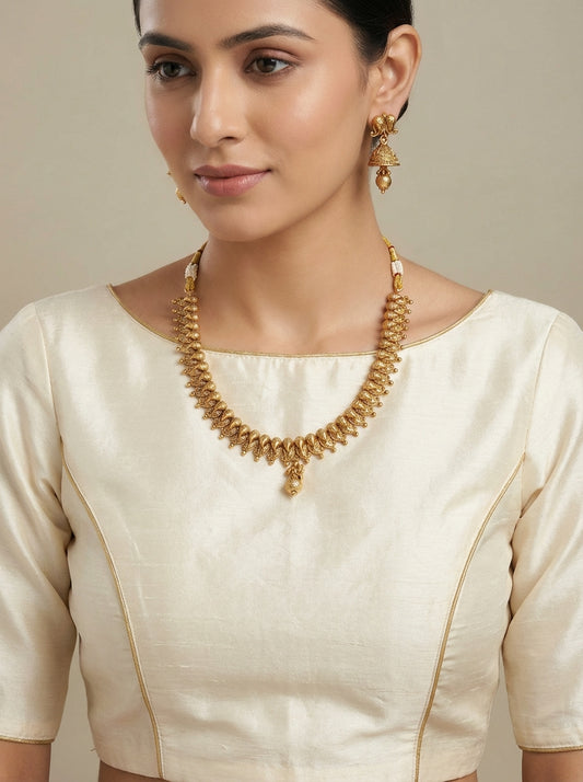 Gold- Plated Pure Brass Sleek Necklace set - [generated by Eldor AI]