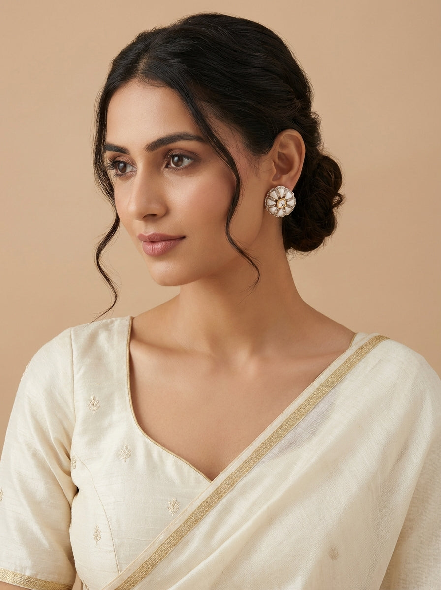 Natural Pearl Kundan Stud Earrings - [generated by Eldor AI]