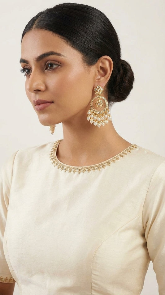 Real moissanite Polki Pearl Chandbali - [generated by Eldor AI]