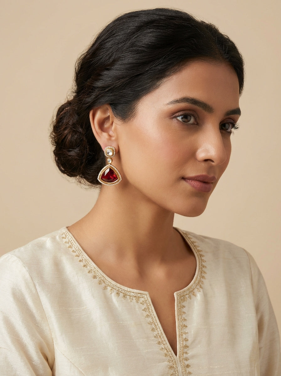 Red Moissanite Small Dangler Earrings - [generated by Eldor AI]